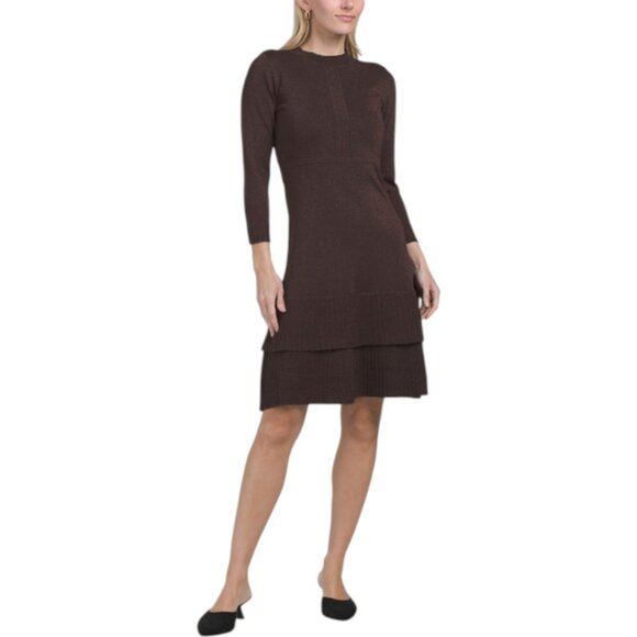 NANETTE LEPORE Ribbed Midi Sweater Dress With Contrast Collar - Picture 1 of 3